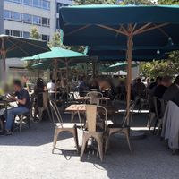 Outdoor seating at Brauwerk in St Gallen