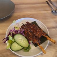 Chicken satay skewers at Padmanadi Vegan Eatery in Calgary