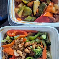 Sweet & sour chicken and Kung Pao chicken at Padmanadi Vegan Eatery in Calgary
