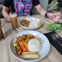Sweet & sour nuggets and rendang lunch meals at Padmanadi Vegan Eatery in Calgary