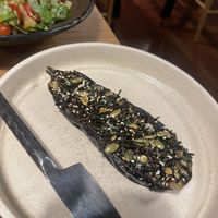 Sticky sweet eggplant with pepiras   at Koji in Wellington