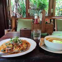 Indian curry and pumpkin soup at Om Garden Cafe in Pai