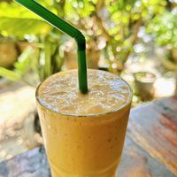 Mango, coconut & strawberry smoothie (55 THB)  at Om Garden Cafe in Pai