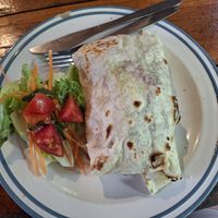 Mixed Veg with hummus & Harissa Wrap at Om Garden Cafe in Pai