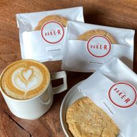 Vegan cookies from OVGO baker and soy latte.

Photo credit: fabcafe_tokyo on instagram. at FabCafe Tokyo in Tokyo