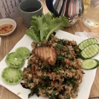 ‘Boiled rice’ on the menu. Ask for without egg.   at Ya Ya Vegetarian in Kampot