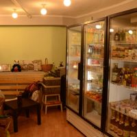 Some of the refrigerated items (milk, juices, etc) at Happy Vegan Shop - Sivtsev Vrazhek in Moscow