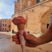Vegan strawberry sorbet at Sa Gelateria Gelats Artesans S.L. in Menorca
