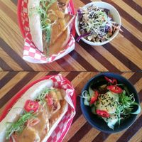 Bang bang tofu banh mi, slaw and spicy cucumber salad at Dumpling City  in Sheffield