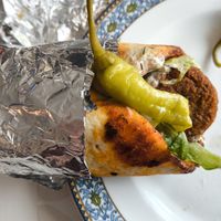 Vegan lahmacun (turkish pizza) with salad and falafel at Zum Halil in Krefeld
