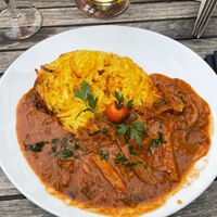 Rösti mit Plantes Gschnetzlets und Indian masala Sauce at Rathaus altstaetten in Altstaetten