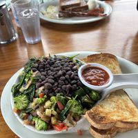 In view: Vegan skillet; mom’s meal: French toast (not vegan)  at First Awakenings in Monterey