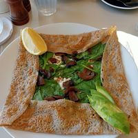 Spinach, mushroom, cheese and avo vegan crepe at Flo's Crêperie  in Mooloolaba