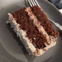 Moist chocolate cake with creamy vanilla espresso vegan buttercream frosting  at Eileen's Bakery & Cafe in Fredericksburg