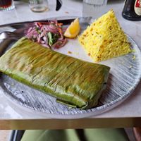 Marinated tofu in a banana leaf at Chennai Express in Fleet