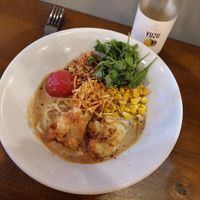 'Original' with cauliflower tempura, tomato, corn, rucola & potato (15€) + Yuzu lemonade (4.5€) at Kitchen Impossible Amsterdam in Amsterdam