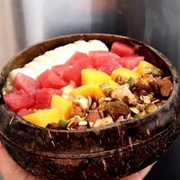 Yellow smoothie bowl at Lang's Salad in Ninh Binh