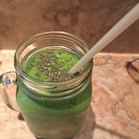 Green smoothie - spinach, banana, celery and other bits at Amélia Foz in Porto