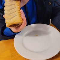 Vegan sausage roll  (very hungry boy so was only able to get a pic mid munch) at Kavorna Cafe and Bistro in Isles Of Scilly