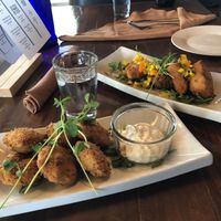 Mac and cheez bites and vegan halloumi cheez  at Greens Organic Cafe and Market in Sarnia