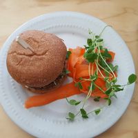 Yummy burger at Greens Organic Cafe and Market in Sarnia
