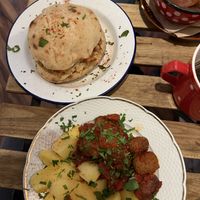 Pulled pork hamburger & meatballs in tomato  at Szabad Bisztró - Új Hely in Budapest