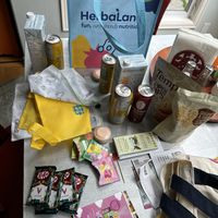 Goodies! (We bought the tempeh chips and all of the chocolate — everything else was free)   at Planted Expo in Vancouver