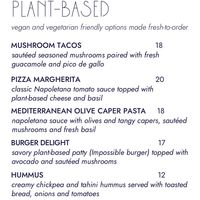 Section on menu  at Ocean Bistro at Cavalier in Miami Beach