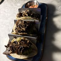 Mushroom tacos. Guacamole on the bottom and served with pico de gallo   at Ocean Bistro at Cavalier in Miami Beach