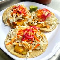 Crispy eggplant tacos  at Distopía Coffee Zone in Mexico City