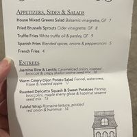 Current menu January 2026  at The Washington House in Sellersville