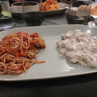 Spaghetti with vegan ragout and vegan gnocchi cacio & pepe at Pan GhEA in Milan