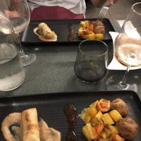 Potato filled egg roll and meatballs with potatoes, separated by sweet chili sauce. Combo did not work    at Pan GhEA in Milan