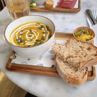 Pumpkin soup with hummus at The Happiness Café in Den Bosch
