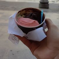 chocolate, pistachio, strawberry at Gelati Bianca in Noto