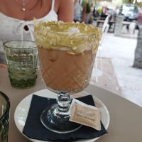 One-of-a-kind pistachio latte💚. at Makramè in Ljubljana