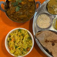 vegetable korma with vegetable rice at Mira's Cafe in Fairfield