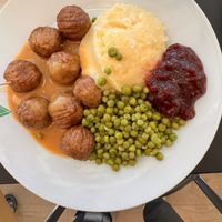 Mashed Potatoes, Jam, Green Peas, Vegan Meatballs with Gravy  at IKEA - Iris St in Ottawa