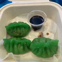 Veggie medley dumplings (one dumpling already eaten by me) #Veganuary at Long Island Dumplings in New York City