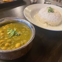 Chana saag & plain rice  at Jomsom Nepalese restaurant in Liverpool