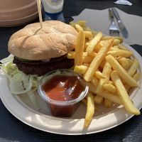 Burger and fries - surprisingly good burger and fries.   at Vesterhavshytten in Thisted