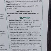 Vegan column on the menu at Las Margaritas Woodend  in Woodend