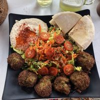 Falafel salad with pineapple and cucumber water at Falafel and Friends in Sayulita