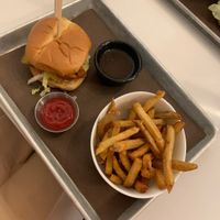 Spicy Jackfruit burger and fries & gravyy  at Omni Kitchen + Bar in Langley