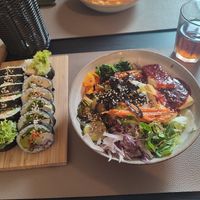 Vegan bibimbap and kimbap at Pan KimBap in Krakow