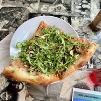 Vegan pizza with mushrooms and arugula   at Hot For Pizza in Richmond