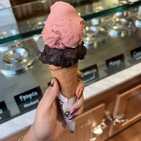 strawberry and dark chocolate! all cones are vegann  at Flor Gelato Italiano in Rome