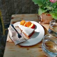 Carrot cake (with peach pieces🥰) at In the flow space for specialty coffee in Sofia