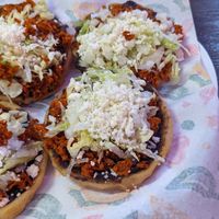 Vegetarian Sope, we opted for the queso fresco but it is not needed by any means! at Mary's Botanitas in Woodstock