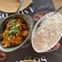 Vegetable curry & rice  at Amigos Malaga Centro in Malaga